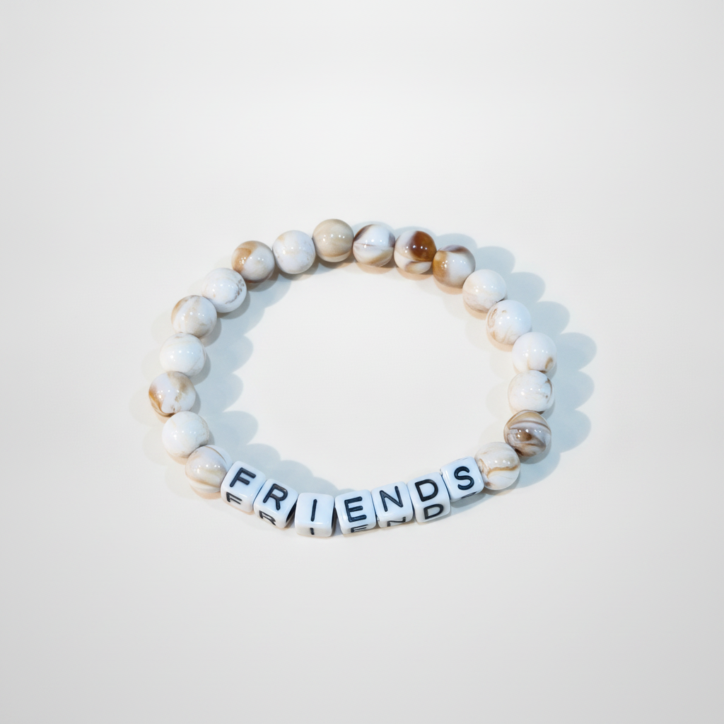 FRIENDS Beaded Stretch Bracelet – Marble Stone Letter Beads