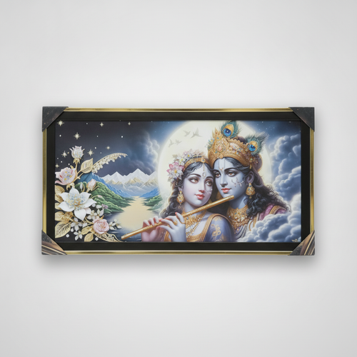 Radha Krishna Framed Wall Art – Moonlit Divine Portrait