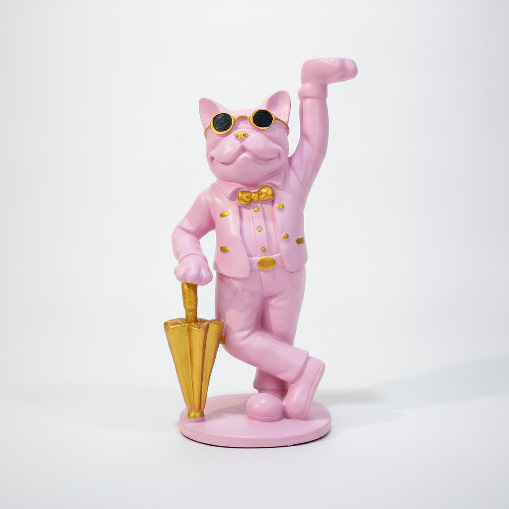 Pink & Gold Cool Cat Figurine Statue – Dapper Resin Decor