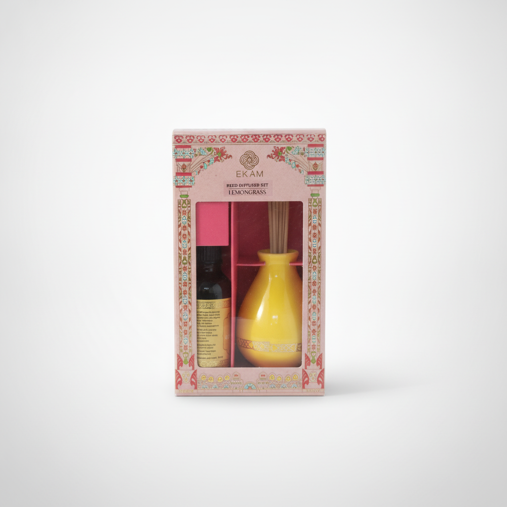 Ekam Lemongrass Reed Diffuser Set with Ceramic Vase
