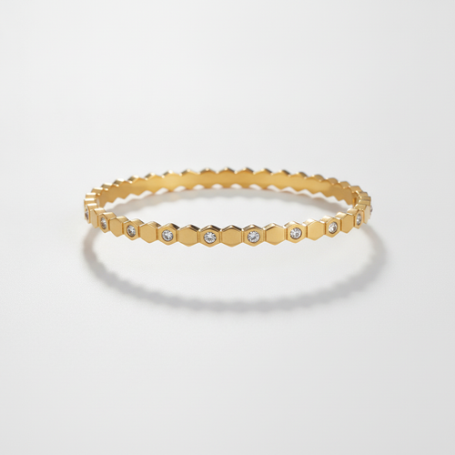 Gold Honeycomb Bangle Bracelet with Crystal Accents