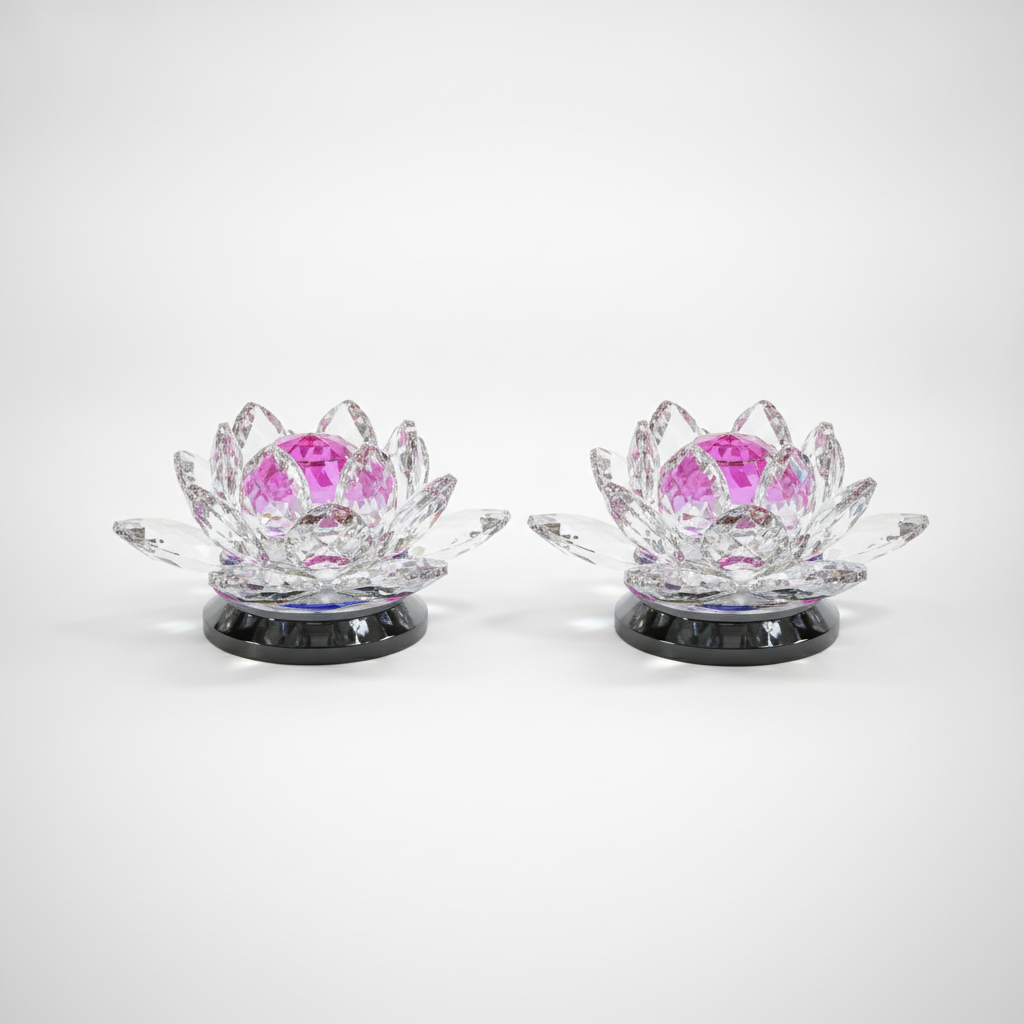 Crystal Rotating Lotus Flower Figurine – Multicolor Décor