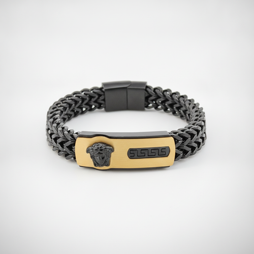 Men's Black & Gold Medusa Double Franco Chain Bracelet