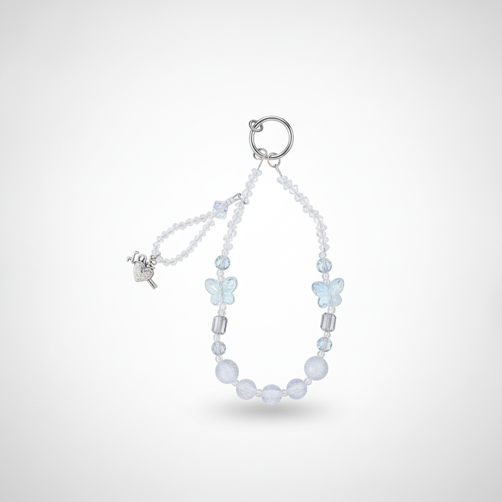 Crystal Butterfly & Stone Bead Phone Charm Keychain