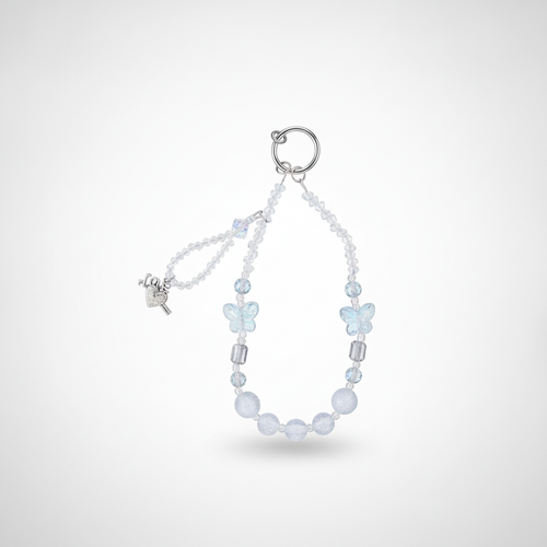 Crystal Butterfly & Stone Bead Phone Charm Keychain