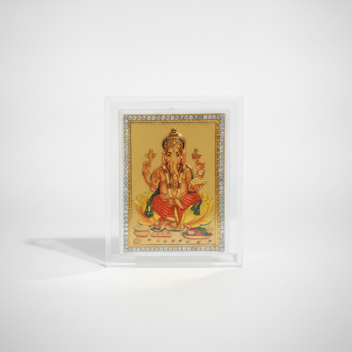 Lord Ganesha Car Dashboard Frame – Gold Foil & Crystal