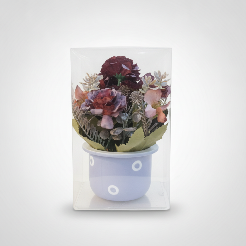 Mini Artificial Flower Pot with Clear Display Cover