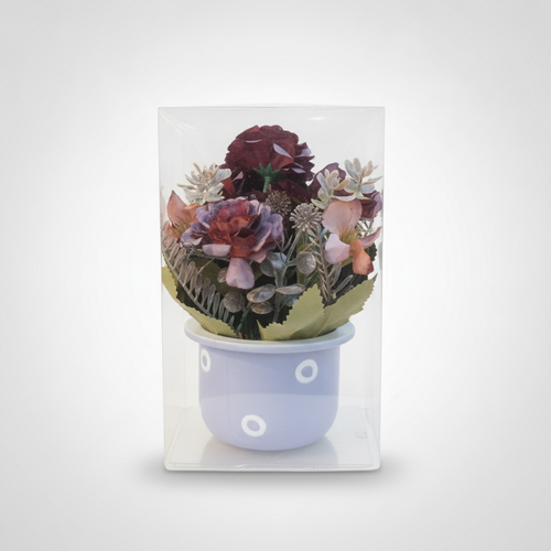 Mini Artificial Flower Pot with Clear Display Cover