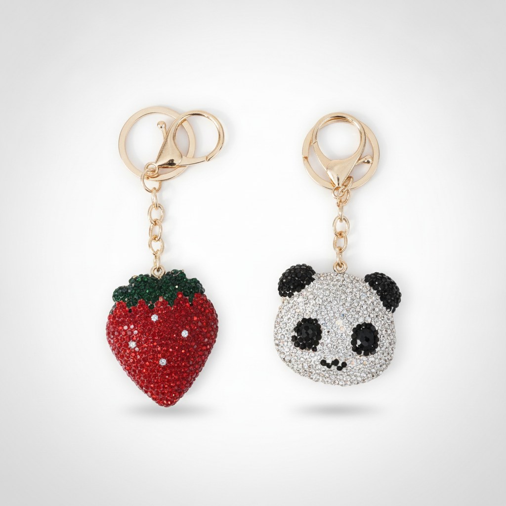 Crystal Rhinestone Keychain – Strawberry & Panda )