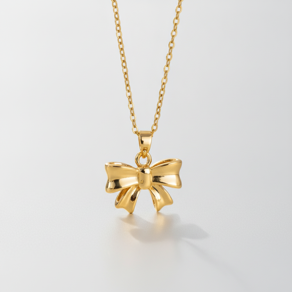 Gold Bow Pendant Necklace – Dainty Ribbon Charm