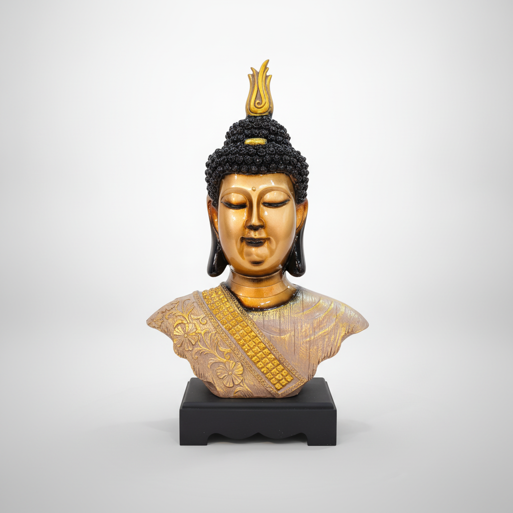 Golden Buddha Bust Statue – Decorative Resin Figurine