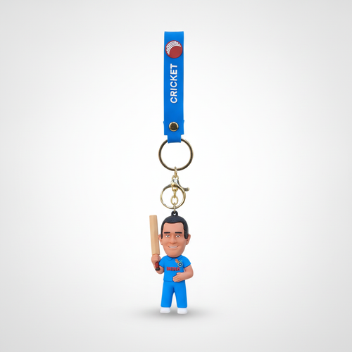 MS Dhoni Cricket Keychain – India Blue Jersey Figurine