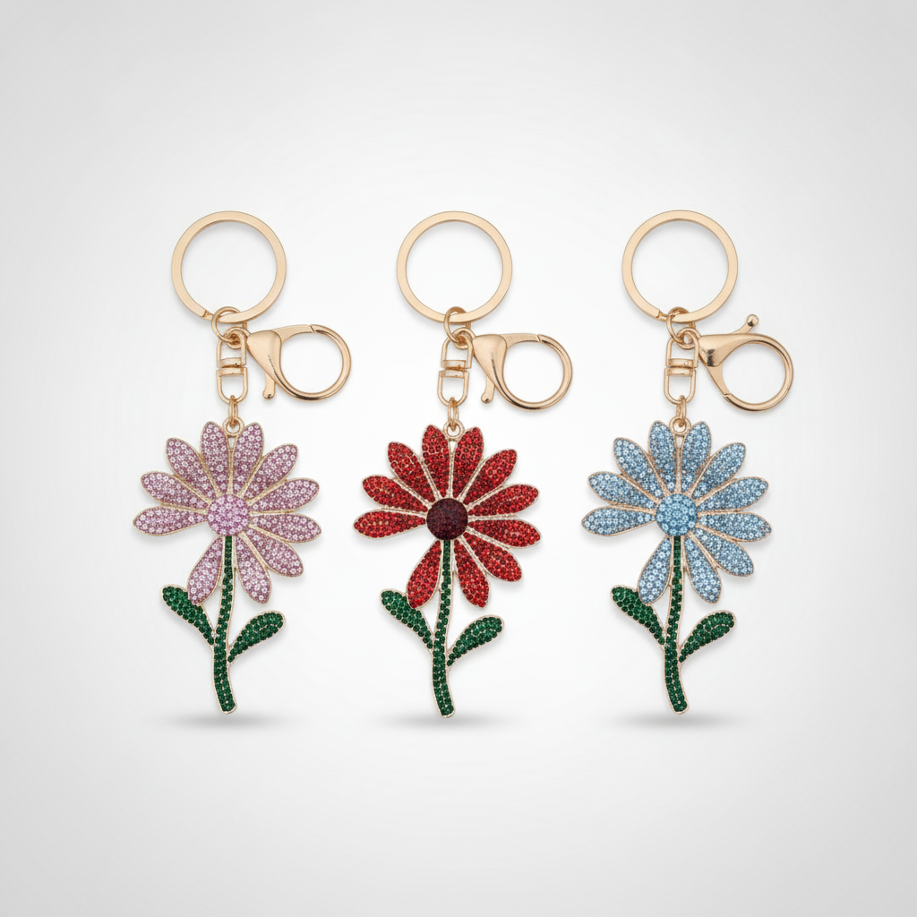 Crystal Rhinestone Flower Keychain – Daisy Charm Pendant