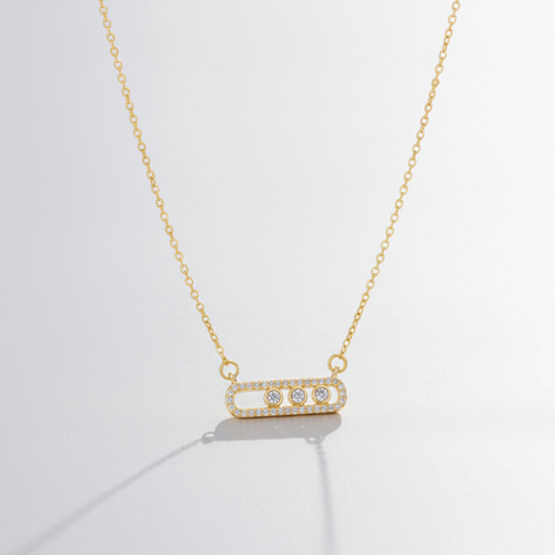 Gold Pavé Bar Pendant Necklace with Sliding Diamonds