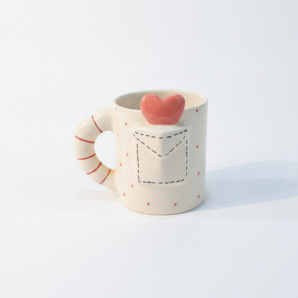 Ceramic Heart Pocket Mug – Valentine's Love Coffee Cup