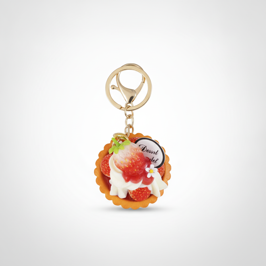 Strawberry Tart Dessert Keychain Charm – Cute Miniature Food