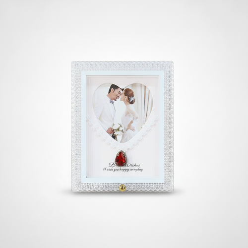LED Heart-Cut Crystal Wedding Photo Frame with Gem Accent