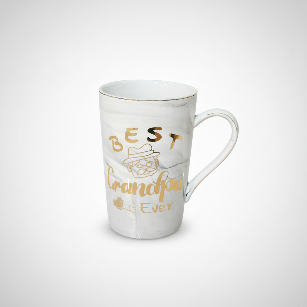 Best Grandpa Ever Marble Ceramic Mug with Gold Lettering