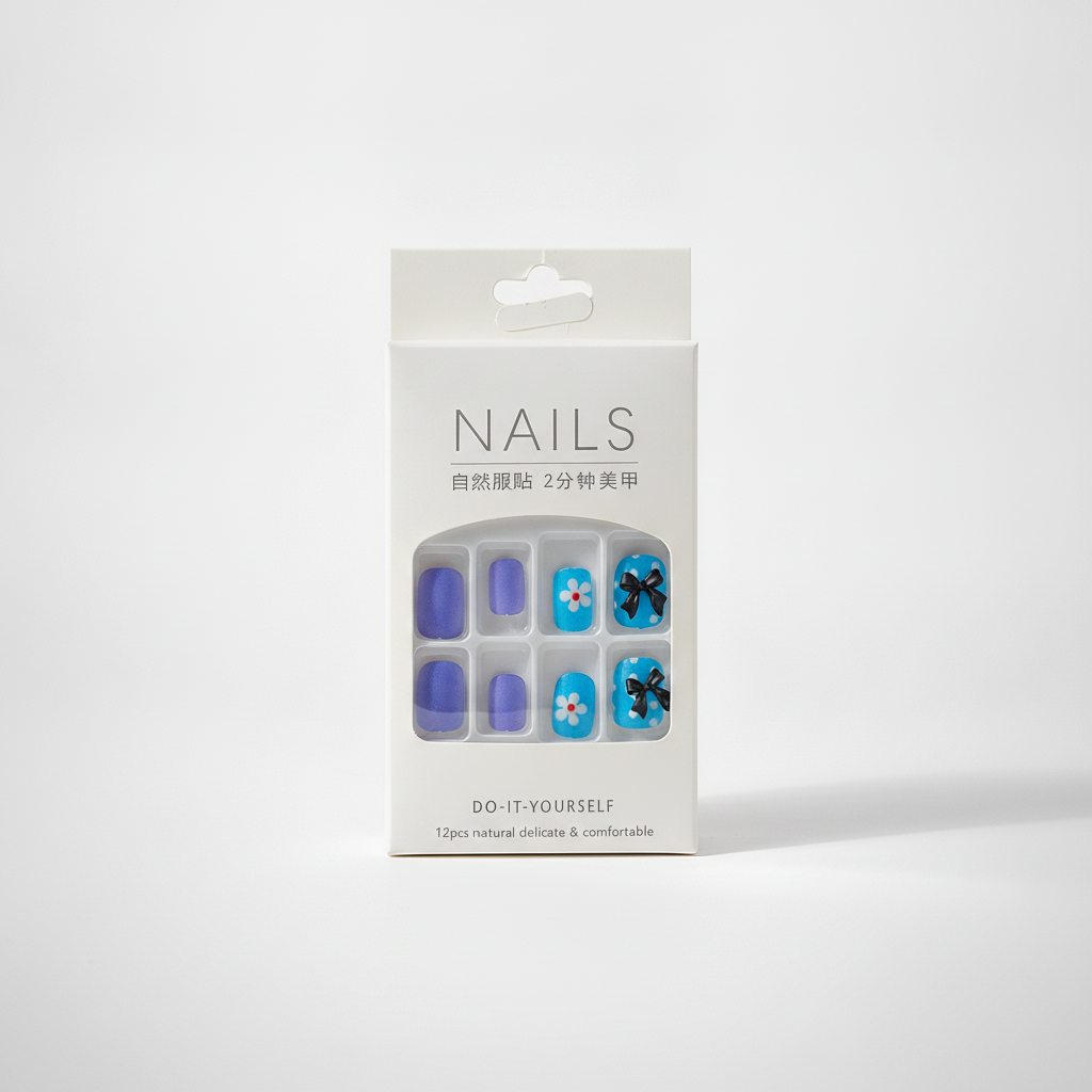 DIY Press-On Nails for Kids & Adults – Blue Bow & Floral