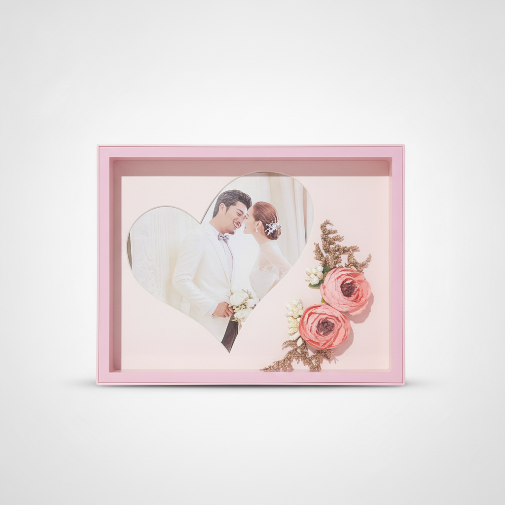 Heart-Shaped LED Wedding Photo Frame with Floral Decor