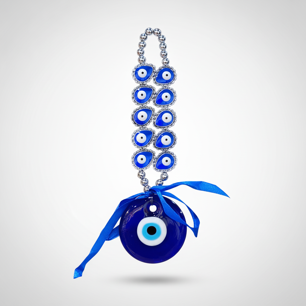 Turkish Evil Eye Wall Hanging Charm – Blue Glass & Silver