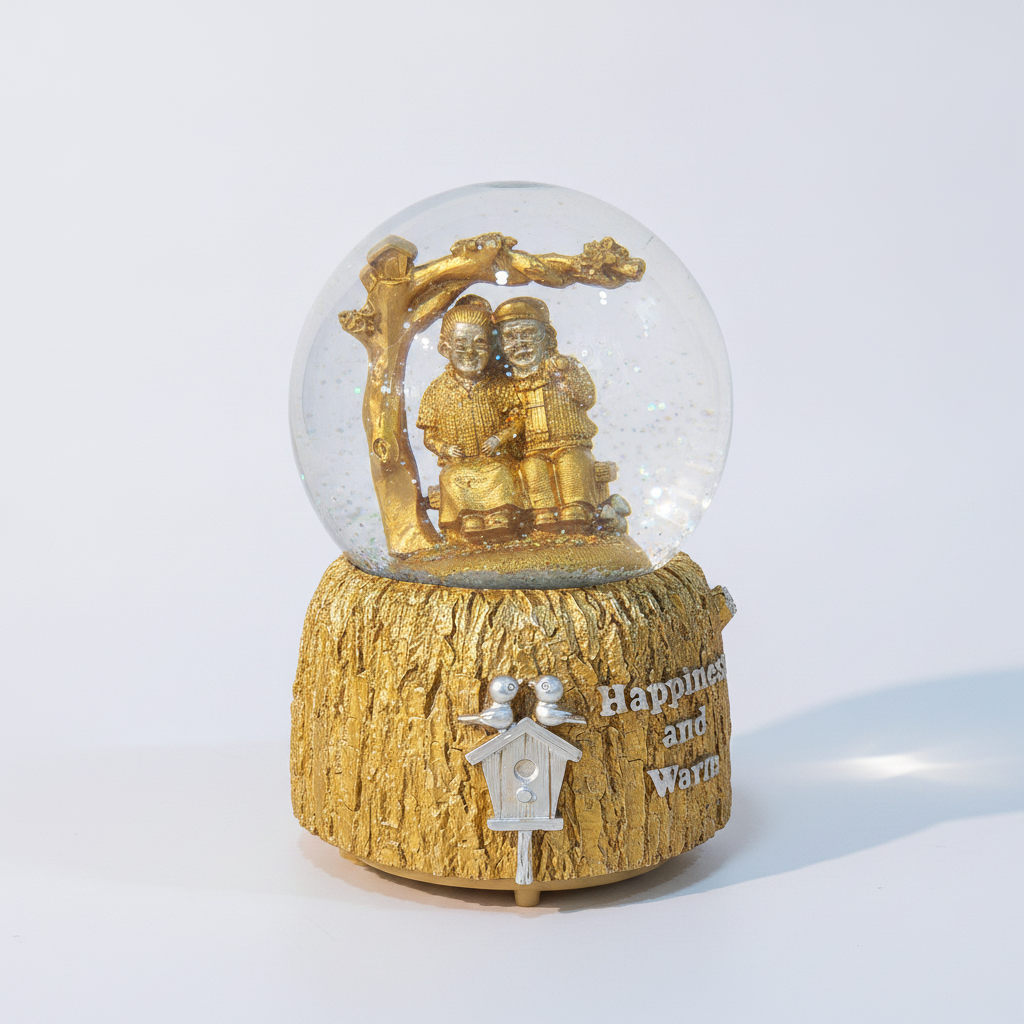 Golden Couple Snow Globe Musical Crystal Ball – 6.5"