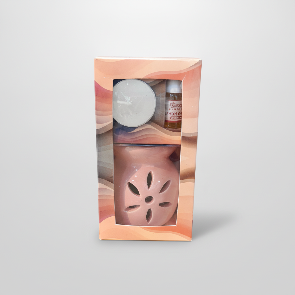 Lemongrass Ceramic Oil Burner Gift Set with Tealight & Diffuser Oil