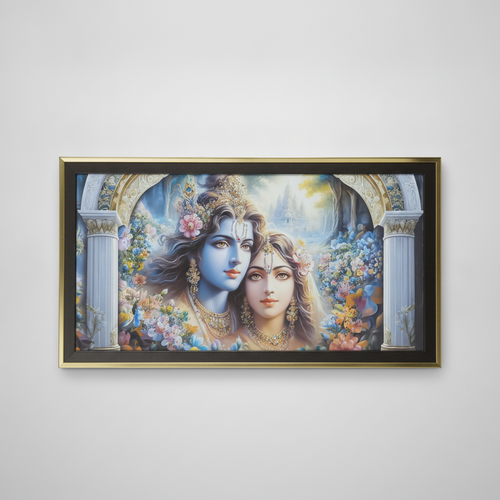 Radha Krishna Divine Framed Wall Art Print – Gold Frame