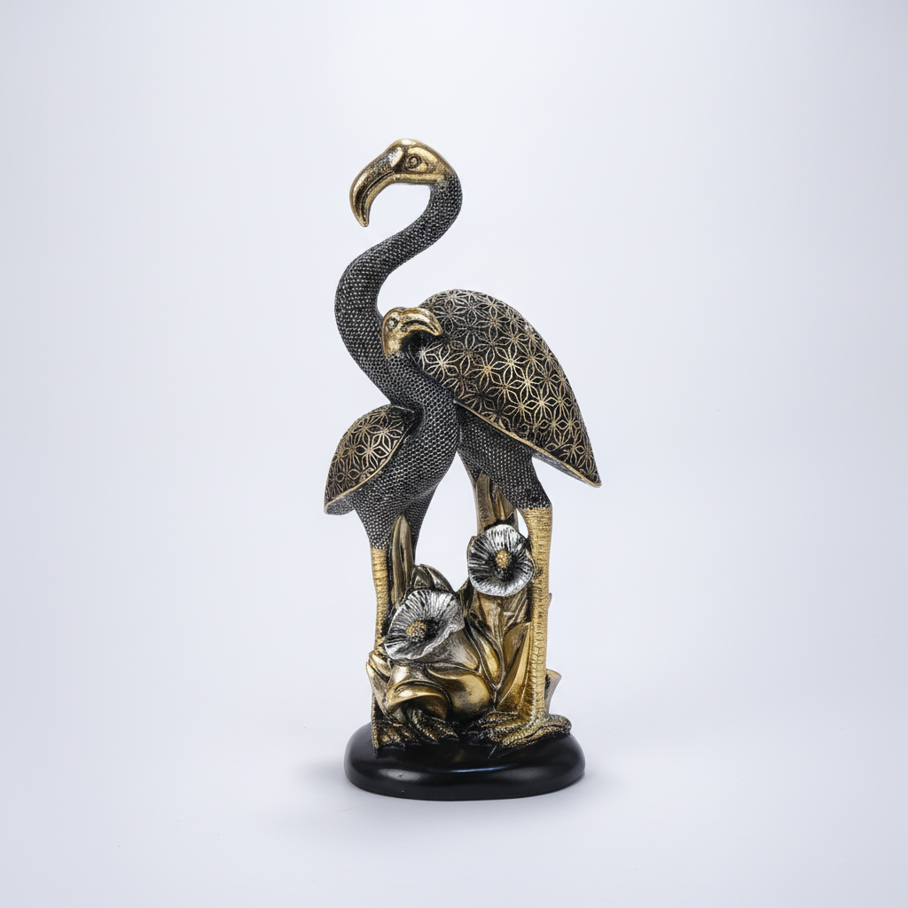 Elegant Dual Flamingo Figurine — Gold & Silver Filigree