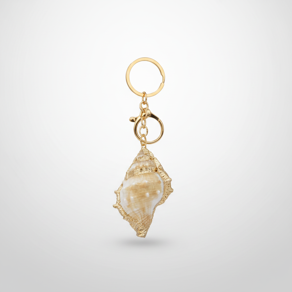 Gold-Dipped Natural Shankh Conch Shell Keychain