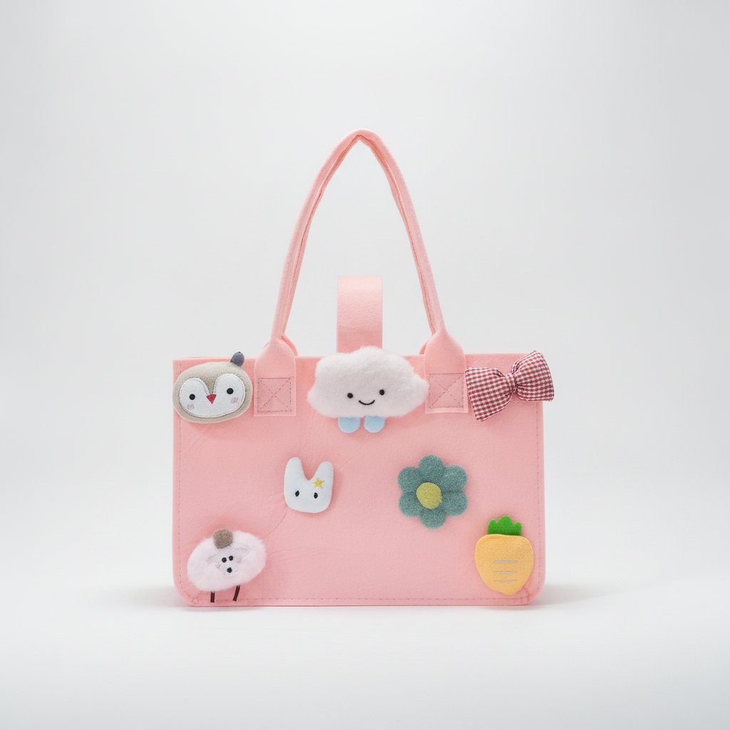 Kawaii Pink Canvas Tote Bag with Cute Plush Charms