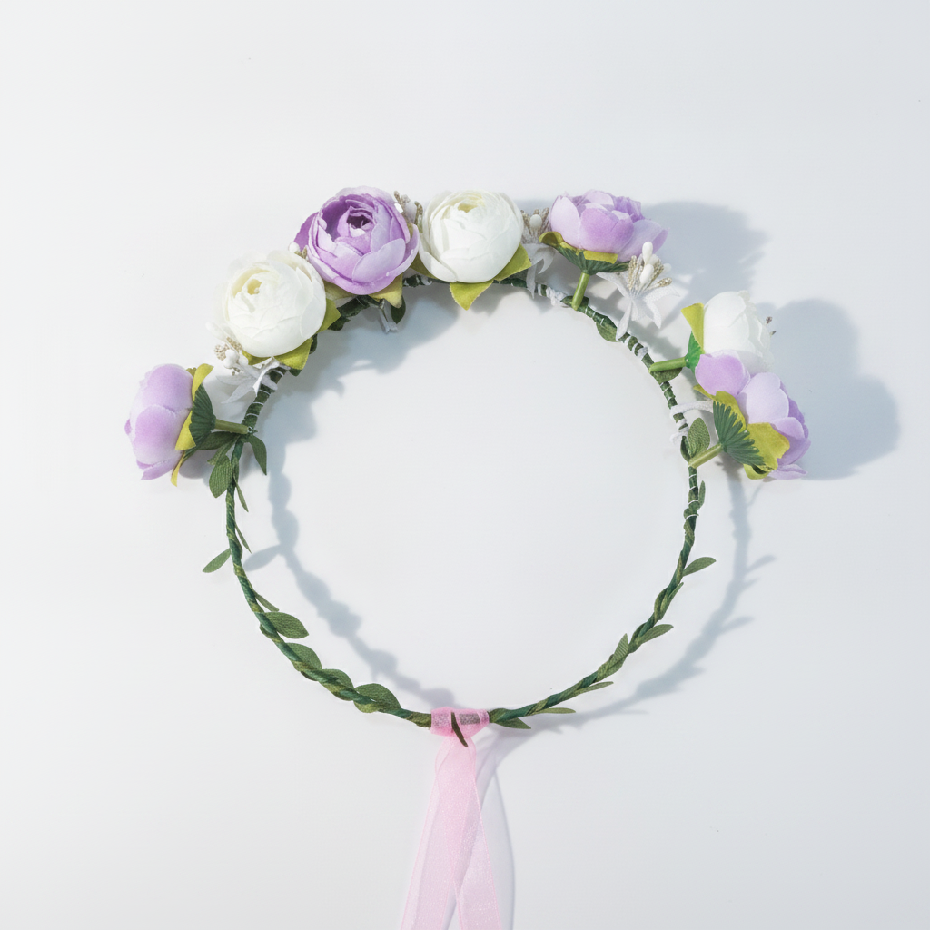 Boho Floral Crown – Purple & White Flower Headband