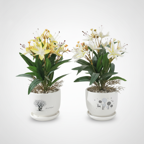 Artificial Lily Arrangement in Decorative Ceramic Pot