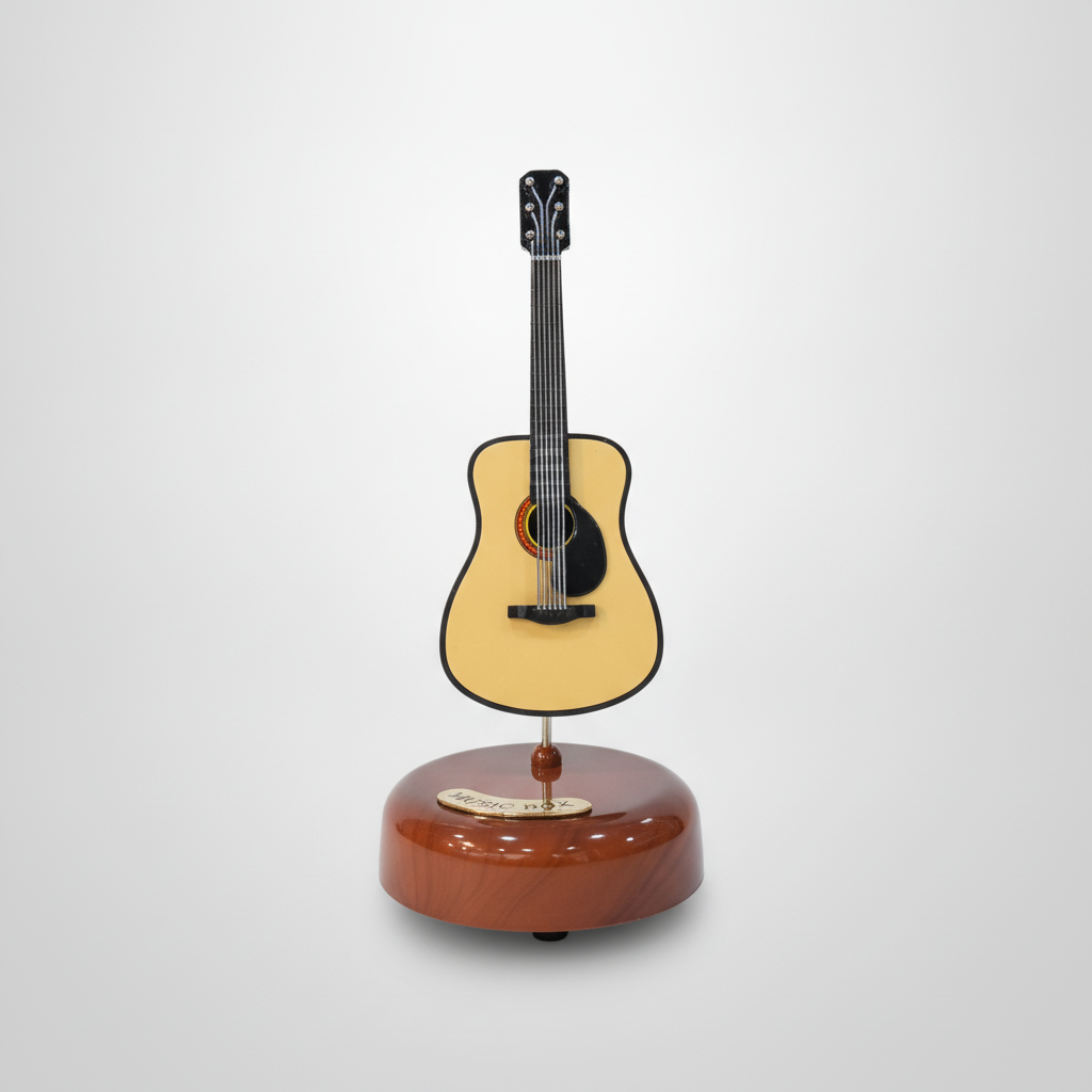 Acoustic Guitar Music Box – Spinning Miniature Décor Gift