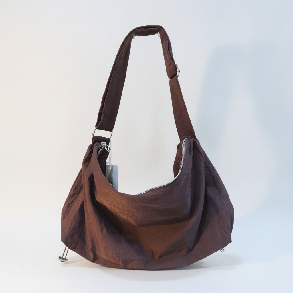 Chocolate Brown Nylon Hobo Shoulder Bag – Unisex