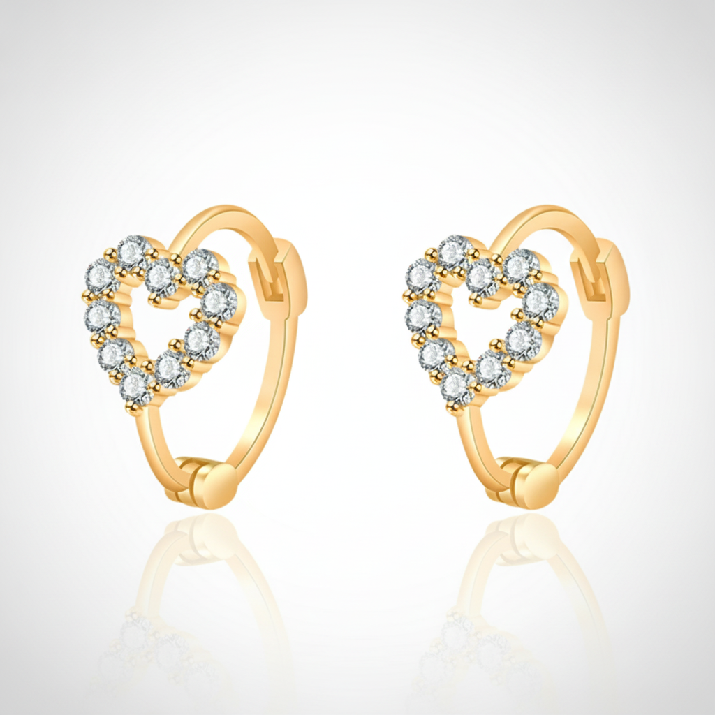 Gold Heart Hoop Earrings with Crystal Pavé Stones