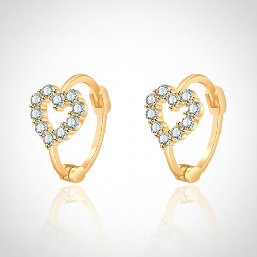Gold Heart Hoop Earrings with Crystal Pavé Stones