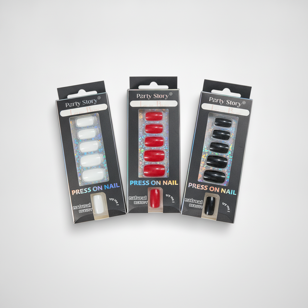 Party Story Press-On Nails – White, Red & Black Sets
