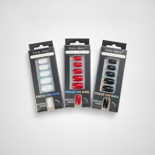 Party Story Press-On Nails – White, Red & Black Sets