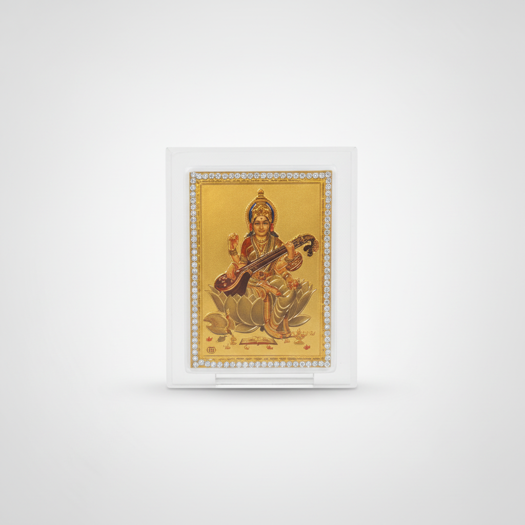 Goddess Saraswati Gold Foil Car Dashboard Frame