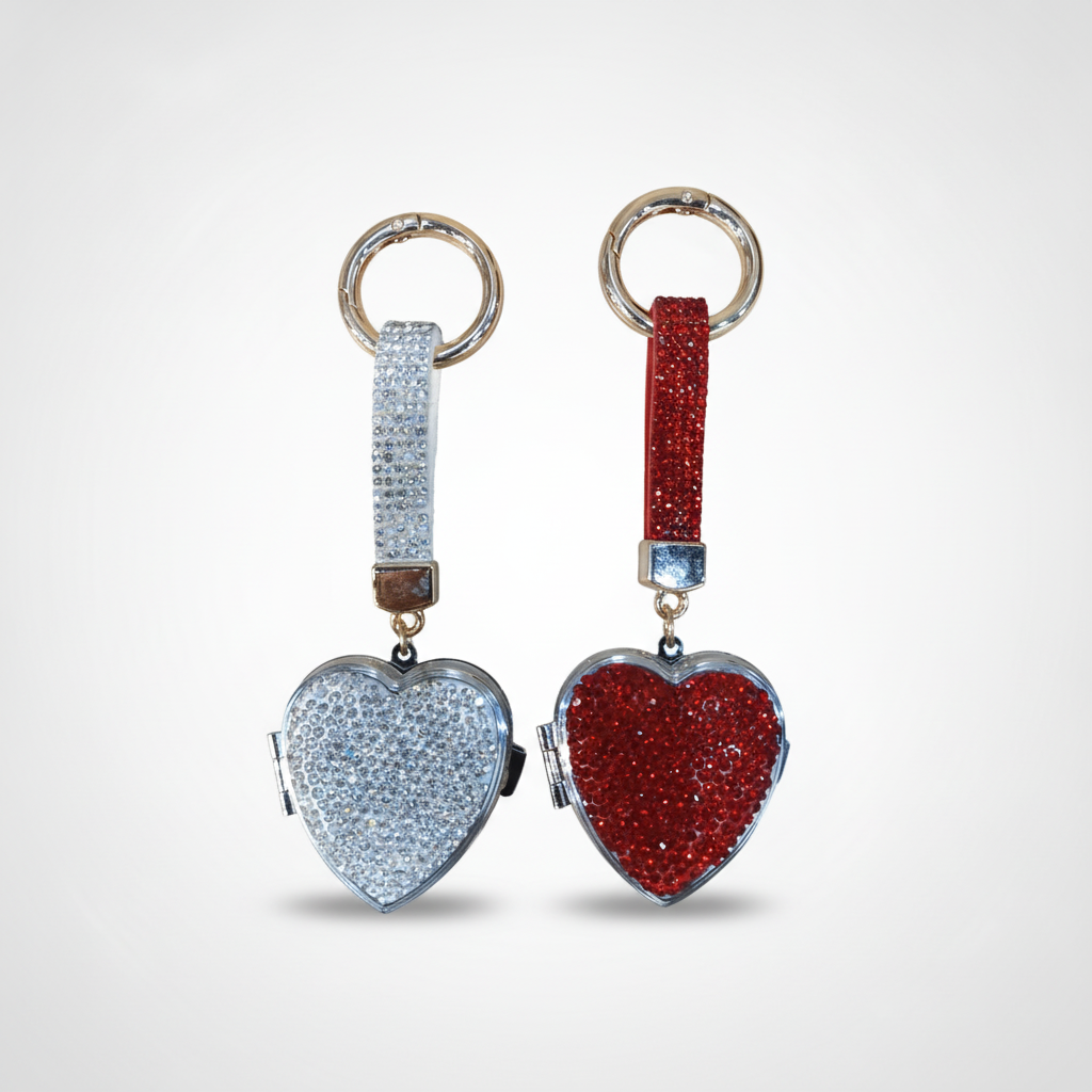 Crystal Rhinestone Heart Locket Keychain – Silver or Red