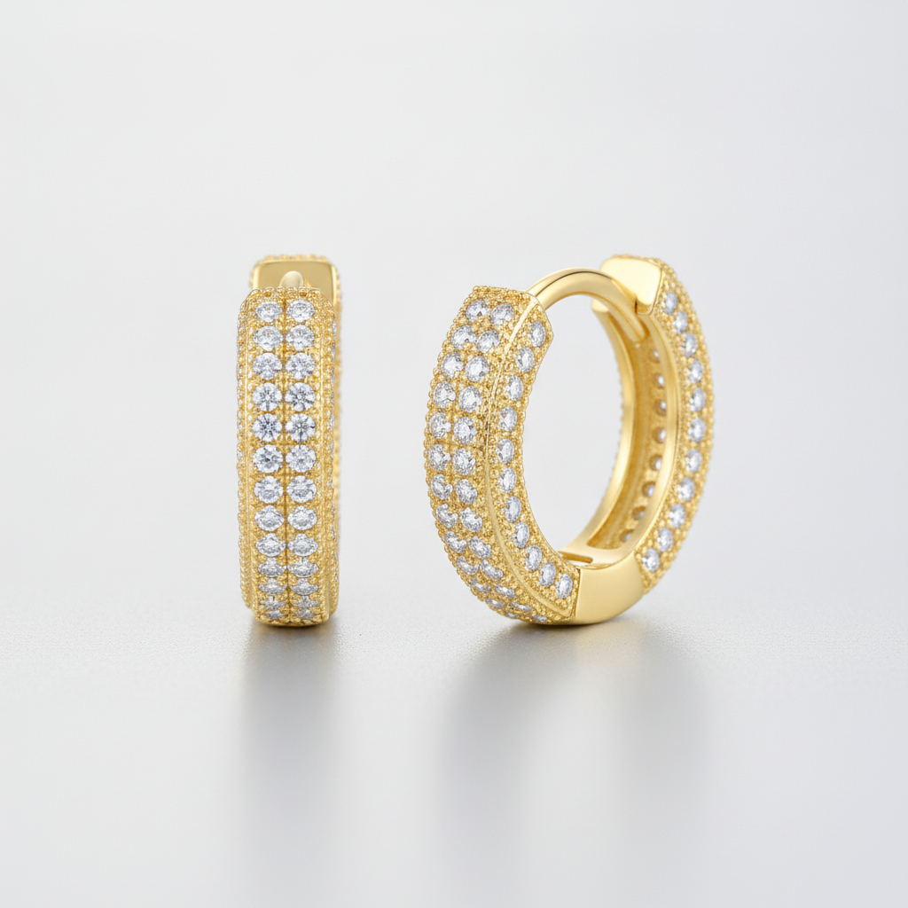 Gold Pavé Crystal Huggie Hoop Earrings for Women