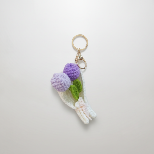 Handmade Crochet Flower Bouquet Keychain – Purple Blooms