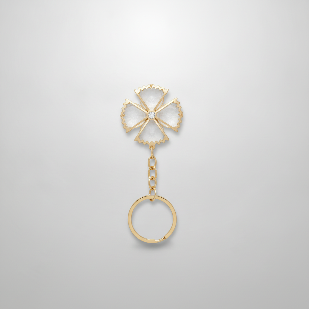 Gold-Tone Crystal Flower Keychain with Chain Ring