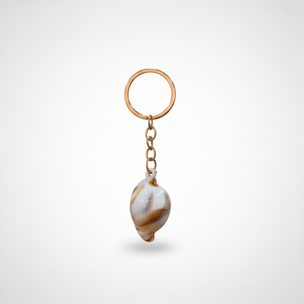 Natural Shankh Shell Keychain with Gold-Tone Ring