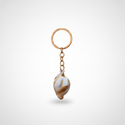 Natural Shankh Shell Keychain with Gold-Tone Ring