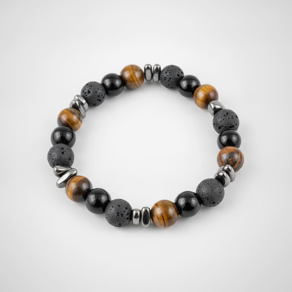 Tiger Eye & Lava Stone Beaded Stretch Bracelet