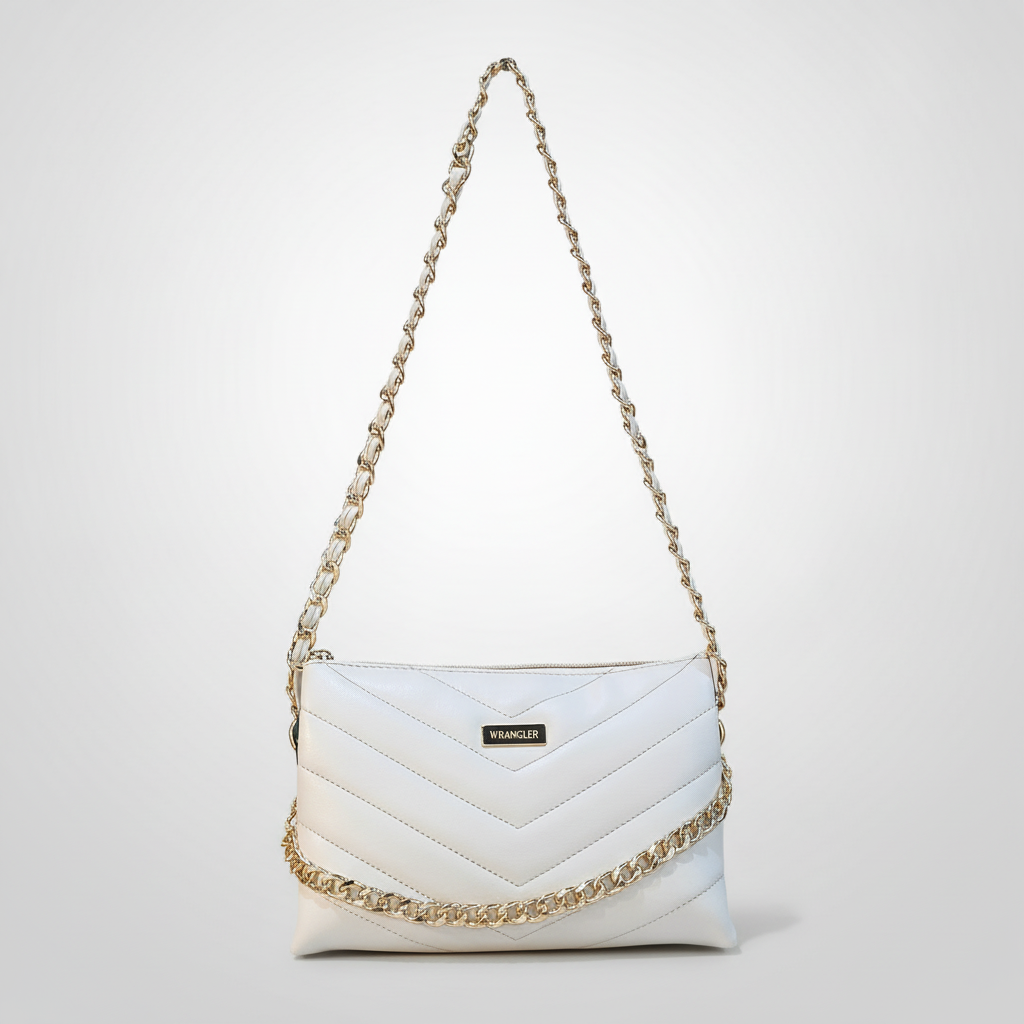 Wrangler Quilted Chevron Crossbody Bag with Gold Chain