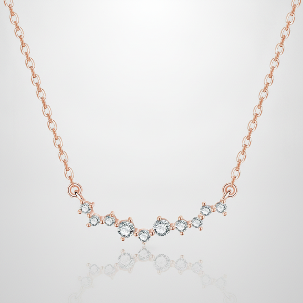 Rose Gold Crystal Bar Pendant Necklace for Women