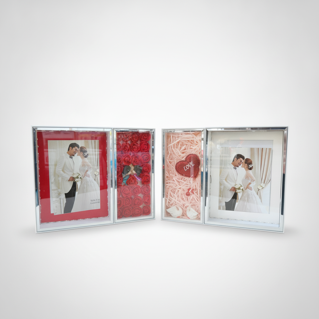 Double-Panel LED Photo Frame with Floral Keepsake Box
